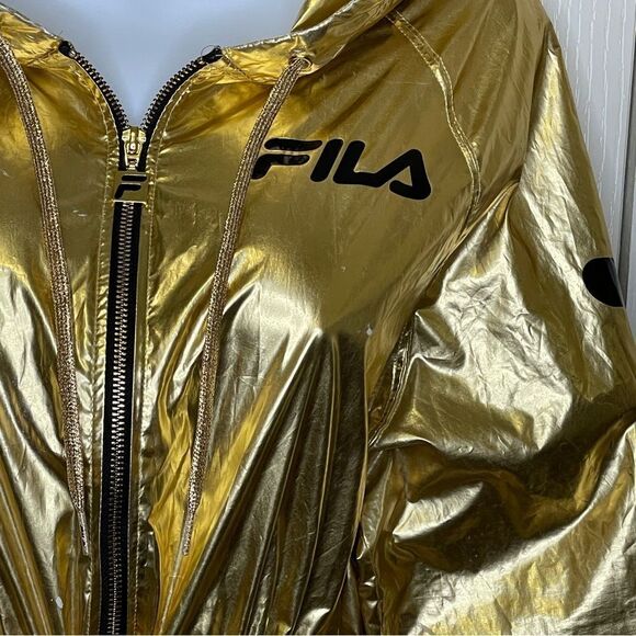 Fila Anorak Metallic Women’s Windbreaker Jacket Gold With Black Letters Size XL - Picture 2 of 14